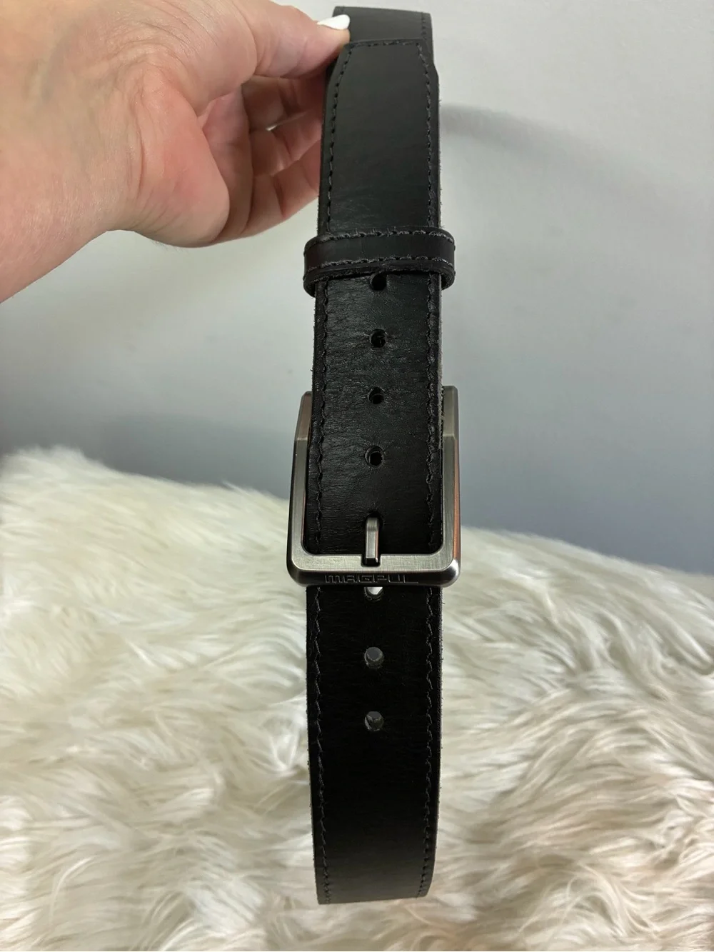Men's Black Leather Belt with Matte Metal Buckle